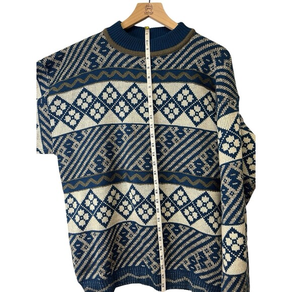 Vintage Graphix Unisex Adult Grandpa Fisherman Knit Sweater Blue Cream Stripe XL - Picture 10 of 13